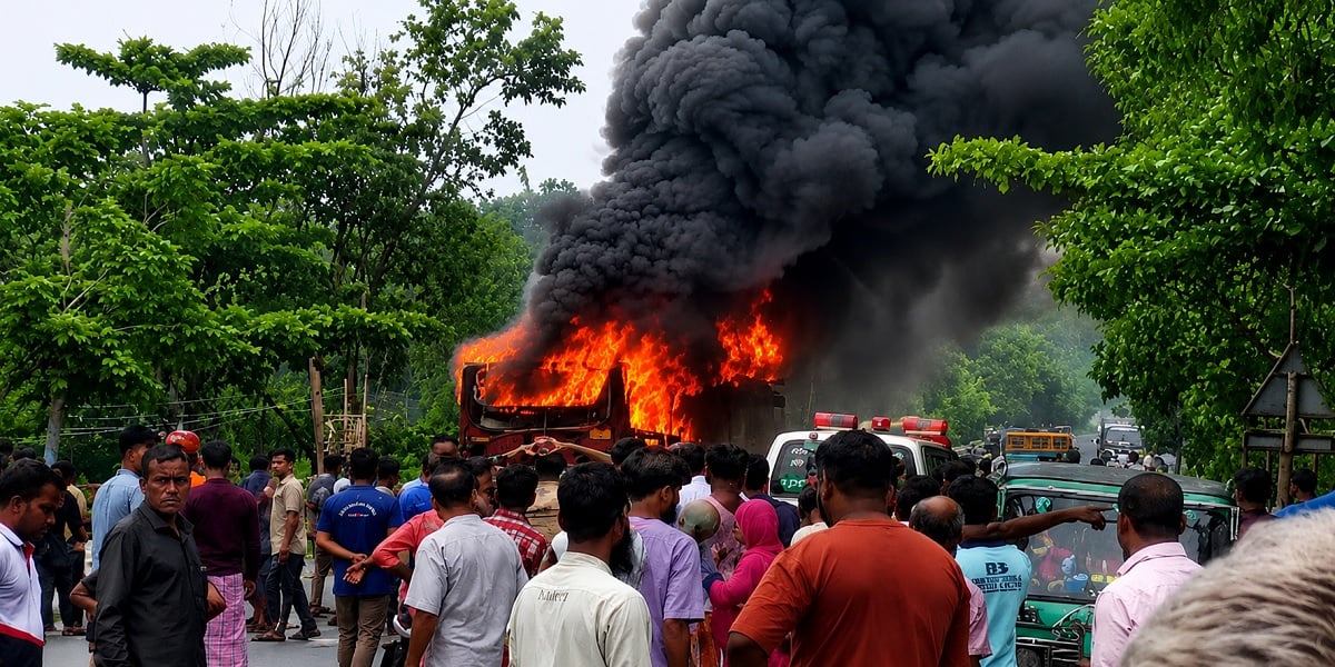 Father, son killed in Fatikchhari road mishap, BRTC bus set on fire