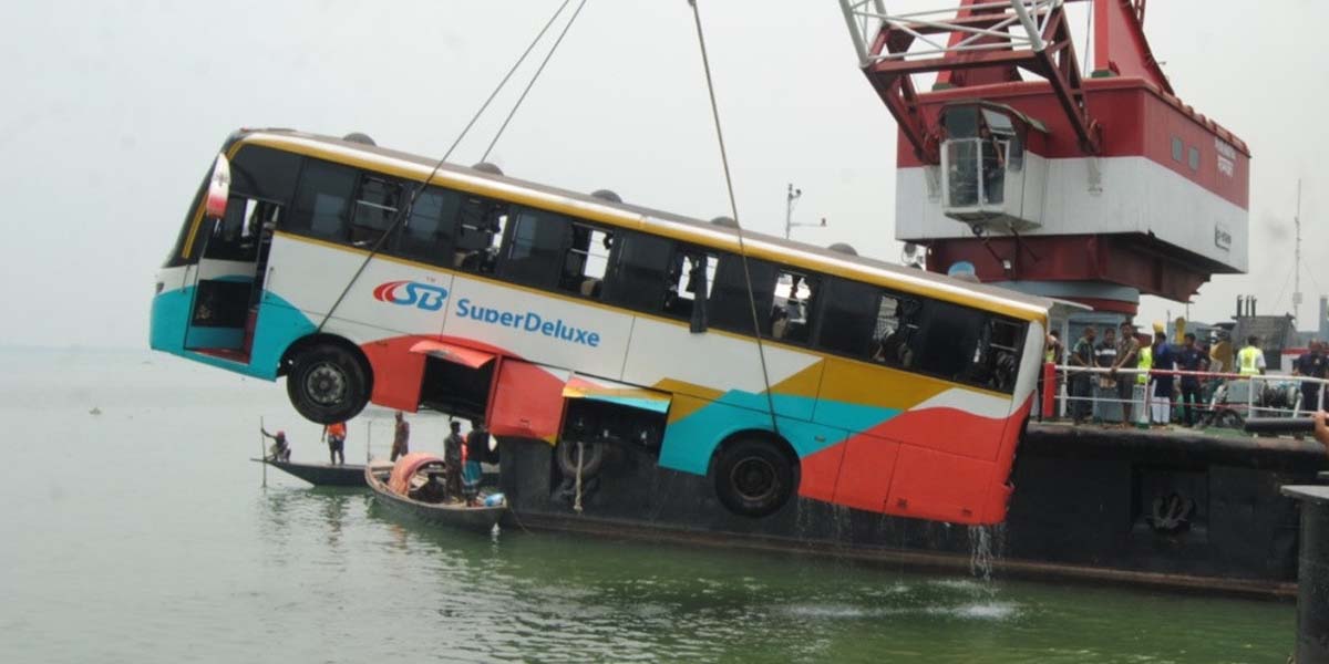 Bus recovered after plunging into Padma, no casualties reported